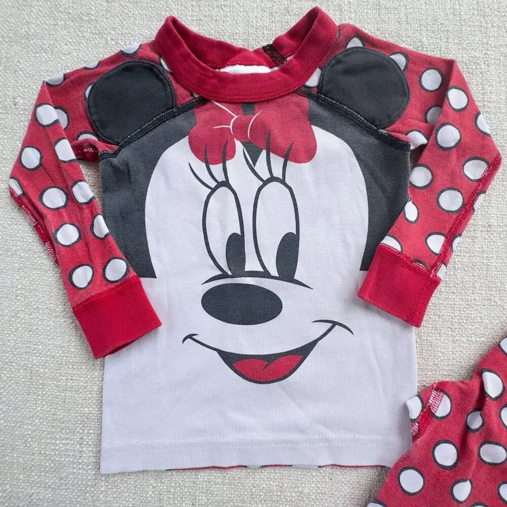 Hanna Andersson Organic Red & White Minnie Mouse Long John PJ Set VGUC 2